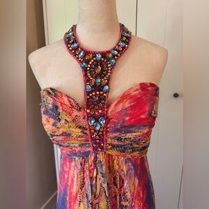 JVN by Jovani Strapless / Halter Multicolor Dress with Jewel Accents